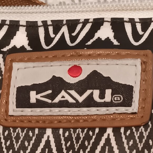 Kavu coated canvas black & white ikat tribal style print large tote bag purse - Picture 9 of 11